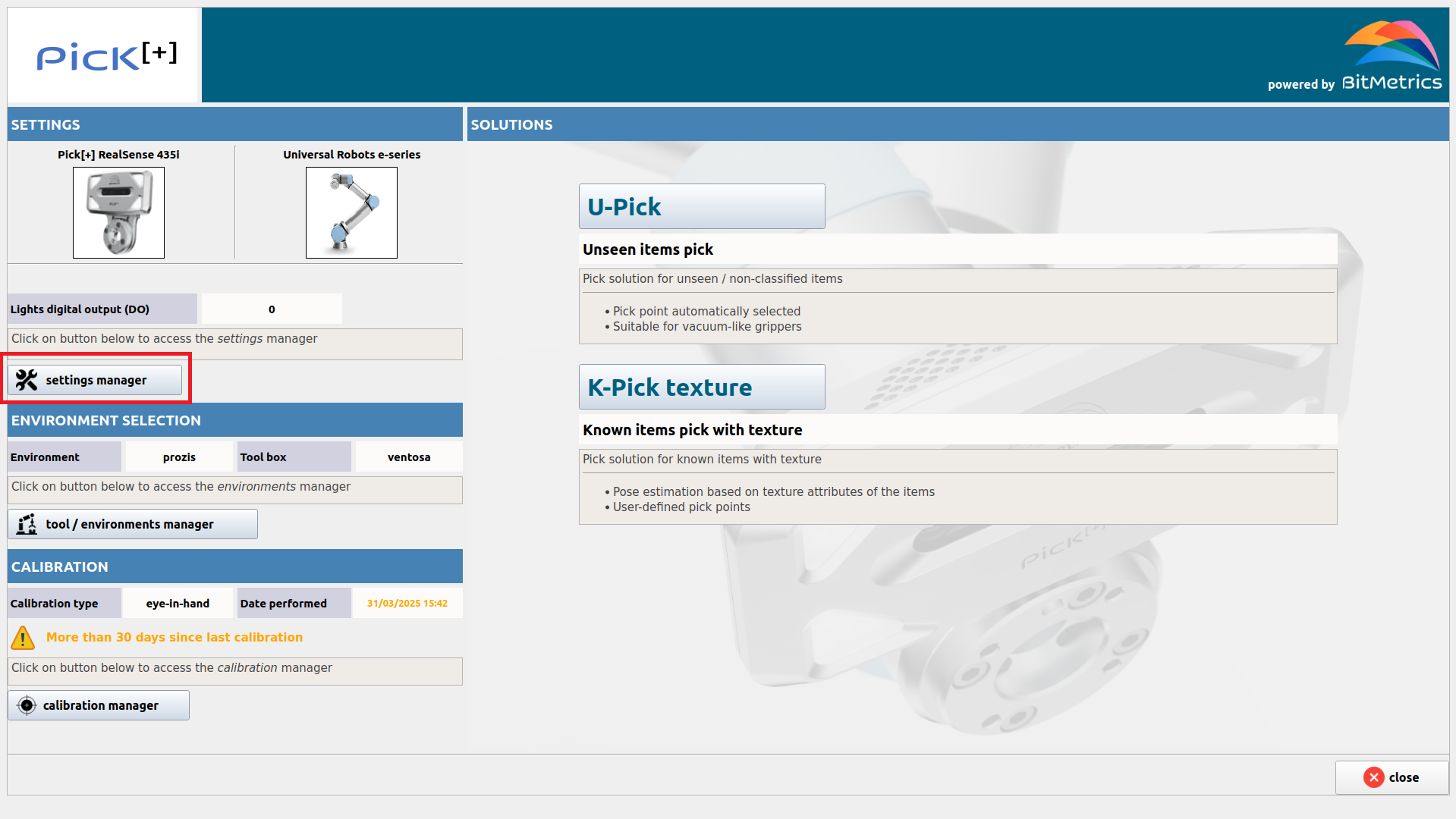 Settings Manager - Main Page